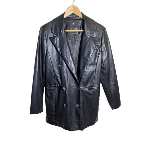 7 For All Mankind Women’s Black Double Breasted Faux Leather Coat Jacket Size M - Picture 1 of 8